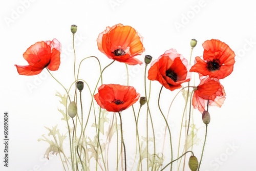 Poppies on a white background. Generative AI