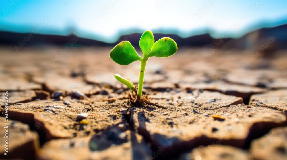 The sprout made its way through the dry ground . life force concept.Generative AI The sprout made its way through the dry ground . life force concept.Generative AI