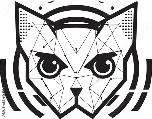 Tech illustration of cyber cat character mascot logo vector design