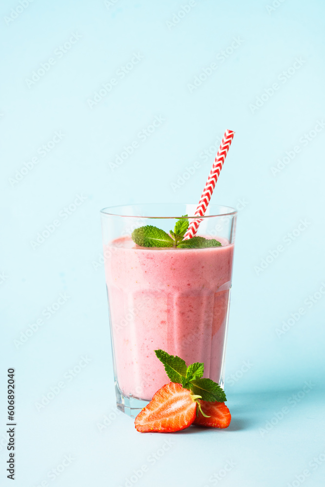 Strawberry smoothie or milkshake at blue. Strawberry smoothie or milkshake at blue.
