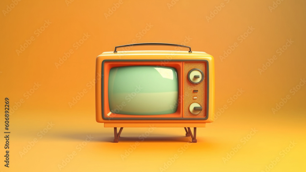 Retro old television on colored background. Minimal style. Created with Generative AI Retro old television on colored background. Minimal style. Created with Generative AI