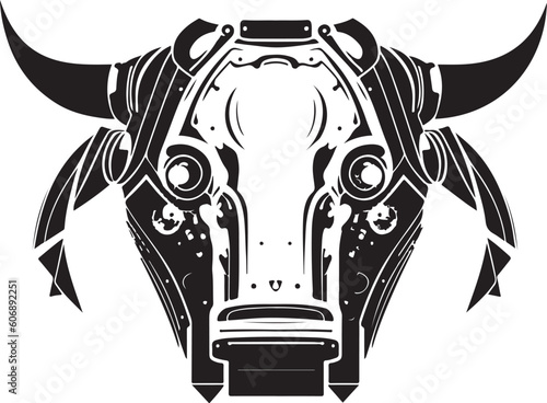 Bull head tech logo technology. Logo design regarding bull. Print design of cyber bull head.