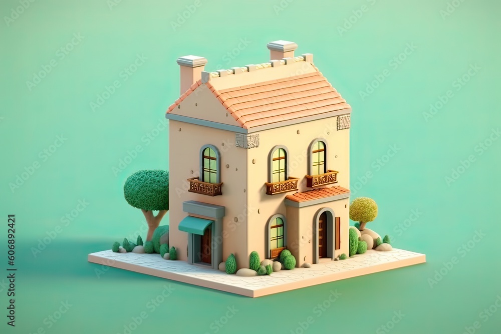 Tiny cute isometric arabic house soft smooth lighting soft color illustration Generative AI 
