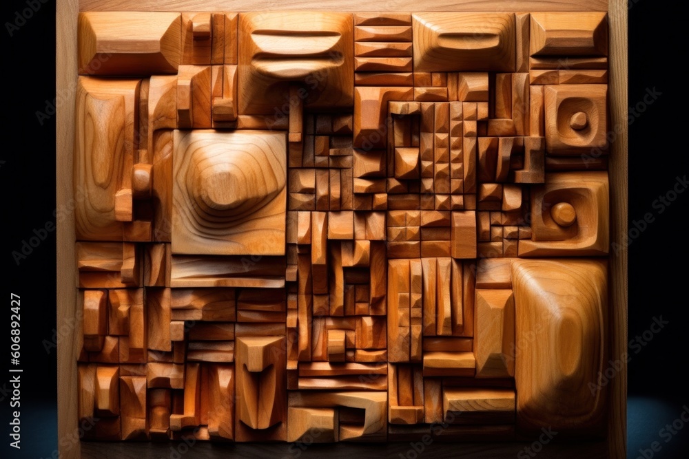 Front facing abstract textured art in natural wood color.Generative AI Front facing abstract textured art in natural wood color.Generative AI