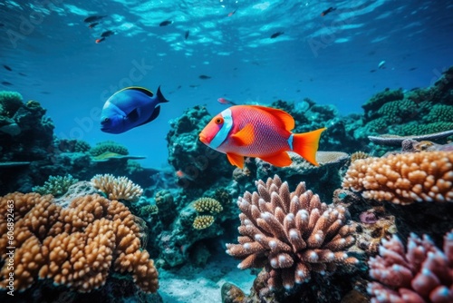 Beautiful tropical fish  coral reef. wallpaper Generative AI
