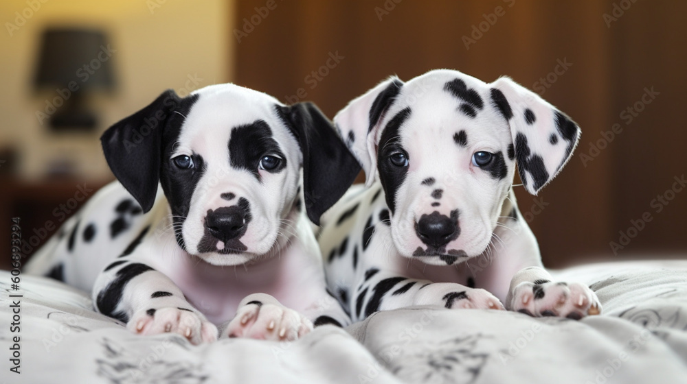 Photography of small puppies in bed. IA generative. Photography of small puppies in bed. IA generative.