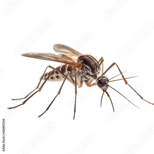 Mosquito Close-Up Side View Isolated on Transparent Background. AI