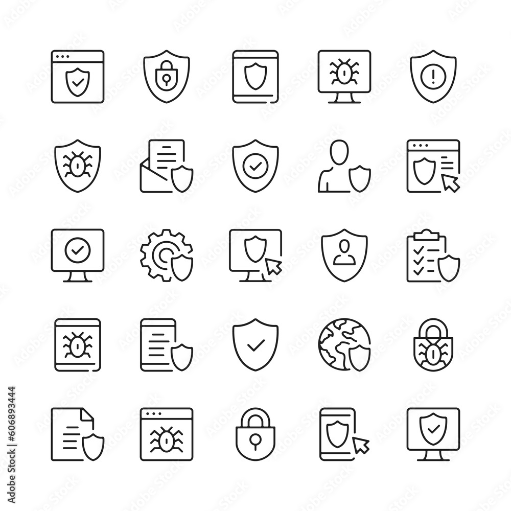 Antivirus line icons. Outline symbols. Vector line icons set