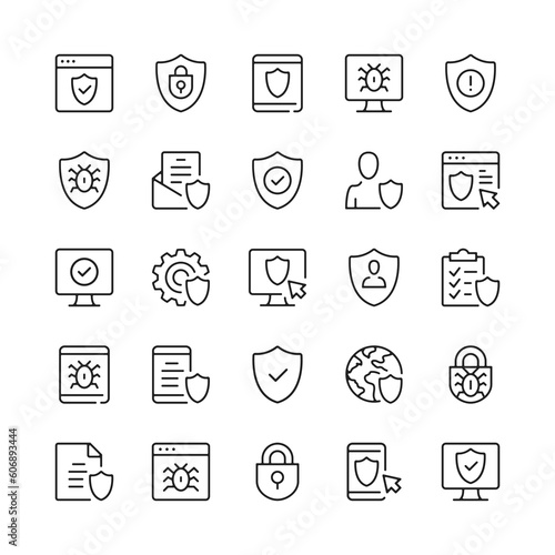 Antivirus line icons. Outline symbols. Vector line icons set