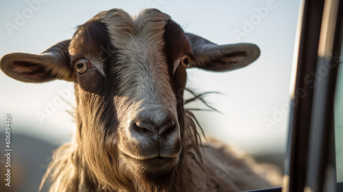 Close up of a goat at the farm created with generative ai