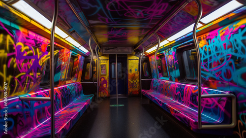 Graffiti photography in the subway with neon colors. IA gnerative.