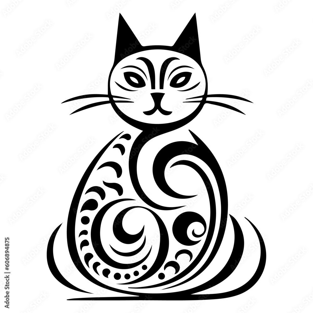 Abstract cat drawing with a fusion of lines and shapes, capturing the feline grace and enigmatic charm in a unique artistic interpretation Abstract cat drawing with a fusion of lines and shapes, capturing the feline grace and enigmatic charm in a unique artistic interpretation