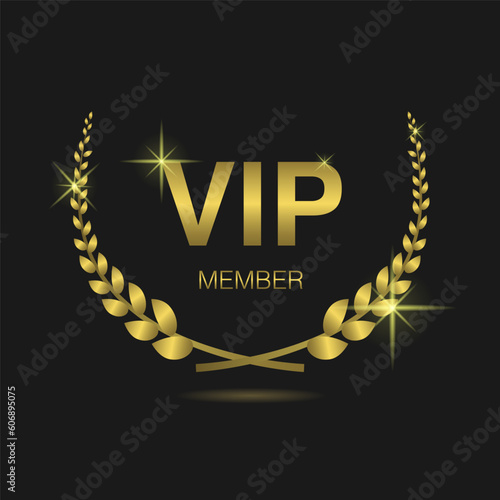 Vip member golden laurel wreath vector label