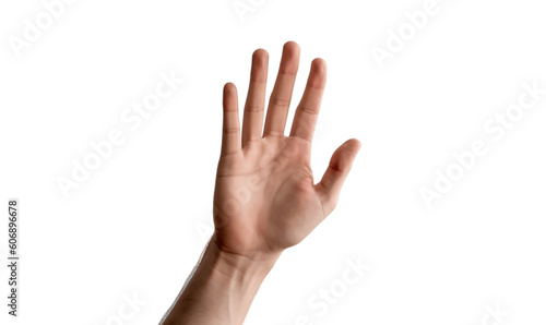 Male hand waving on transparent background. AI
