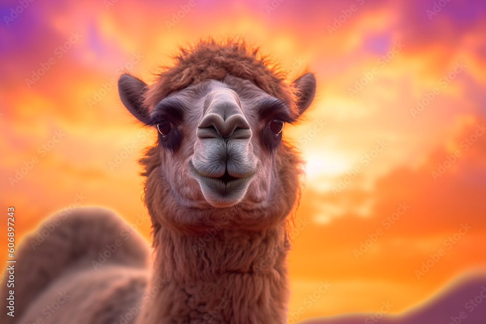 Close up of a camel face created with generative Ai