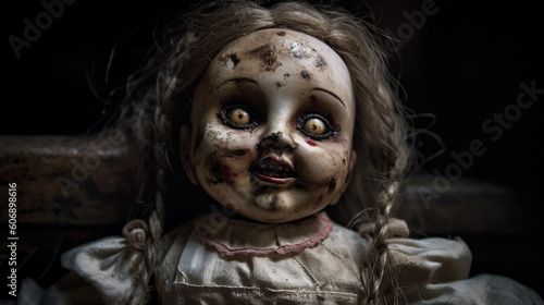 Canvas Print Ancient and terrifying dolls. scary toys. IA generated.