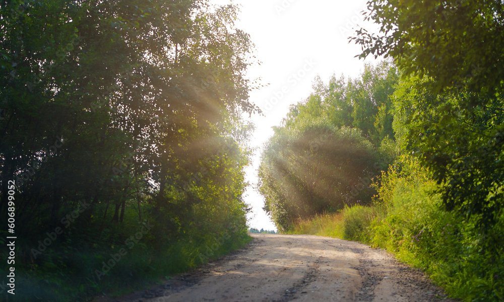 Beautiful rural road in the countryside, day landscape Beautiful rural road in the countryside, day landscape