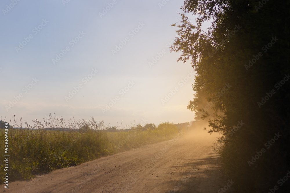 Fototapeta premium Beautiful rural road in the countryside, day landscape