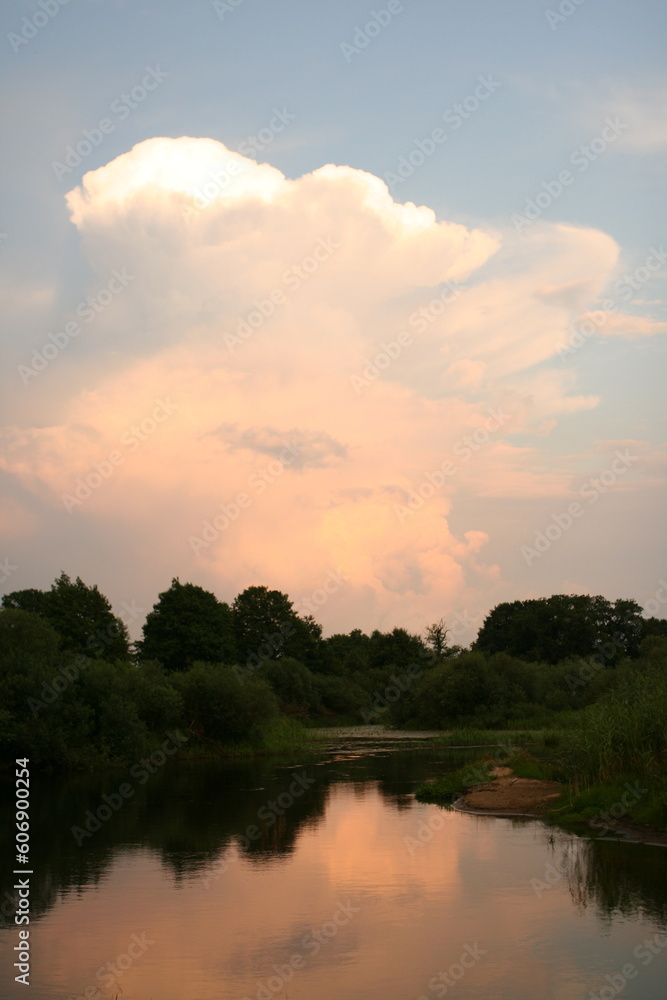 Evening landscape, sunrise or sunset on the lake or the sea Evening landscape, sunrise or sunset on the lake or the sea