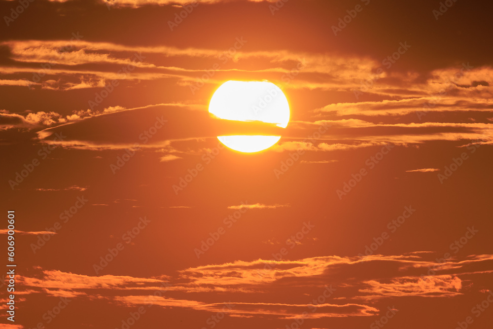 Fototapeta premium Summer landscape, Sun and sunbeams, sunset sky