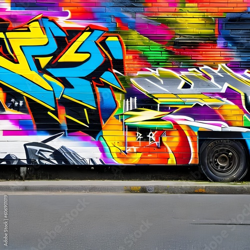 1410 Urban Graffiti Art: A vibrant and urban background featuring graffiti art with vibrant colors, street tags, and an energetic and artistic urban ambiance1, Generative AI photo