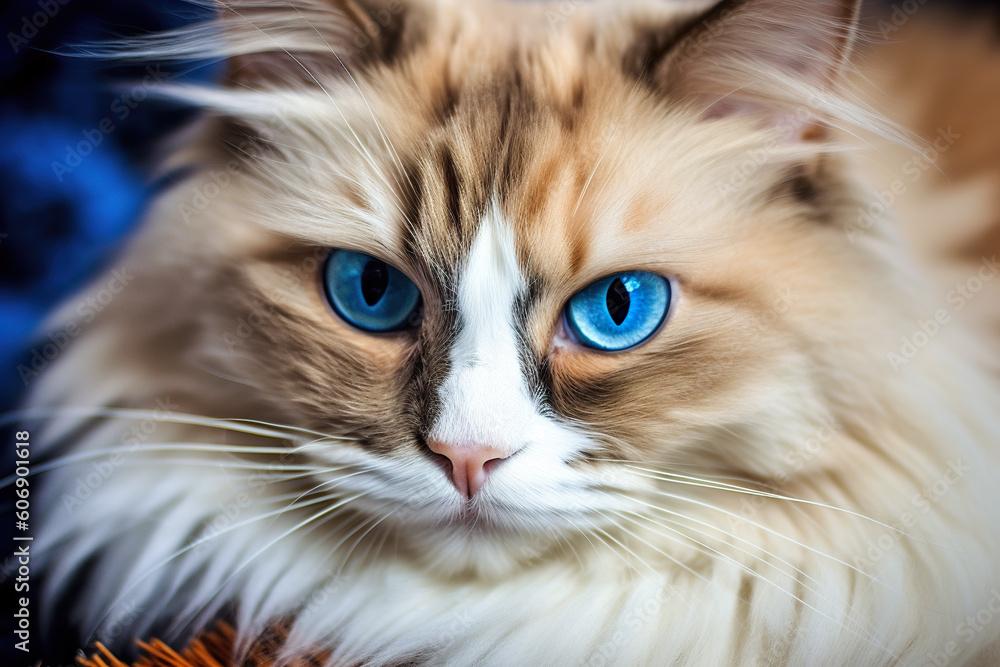 A close up of a cat with blue eyes. Generative AI. A close up of a cat with blue eyes. Generative AI.