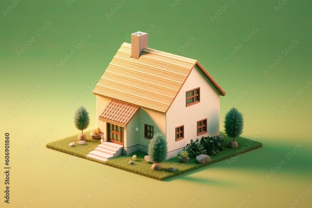 Tiny cute isometric house soft smooth lighting soft color illustration Generative AI Tiny cute isometric house soft smooth lighting soft color illustration Generative AI