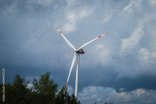 Beautiful cloudy sky with windmill in saarland germany europe