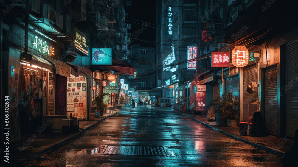 Photography of streets with neon lights. IA generative. Photography of streets with neon lights. IA generative.