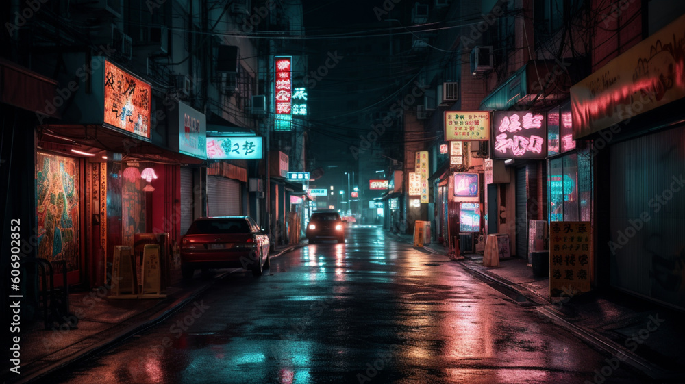 Photography of streets with neon lights. IA generative.