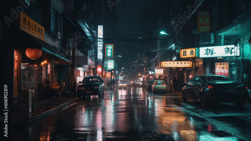 Photography of streets with neon lights. IA generative.