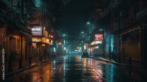 Photography of streets with neon lights. IA generative.