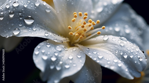 A close-up of water droplets on the petals of a delicate flower, capturing the essence of nature's beauty Generative AI