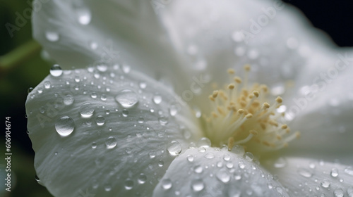 A close-up of water droplets on the petals of a delicate flower, capturing the essence of nature's beauty Generative AI