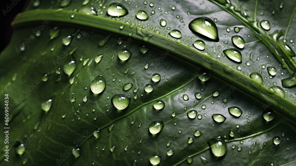 A close-up of water droplets on a leaf, capturing the intricate patterns formed by nature Generative AI A close-up of water droplets on a leaf, capturing the intricate patterns formed by nature Generative AI