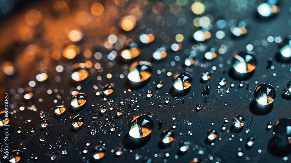 An abstract macro shot of water droplets on a metal surface, resembling a constellation of stars Generative AI