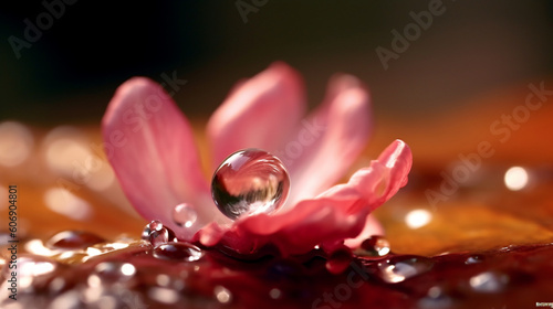 A single water droplet on a flower petal, capturing the delicate balance of nature Generative AI