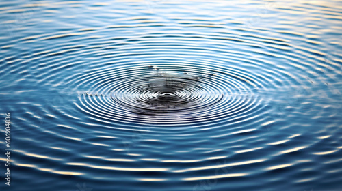 A droplet of water splashing into a calm lake, creating concentric waves Generative AI photo