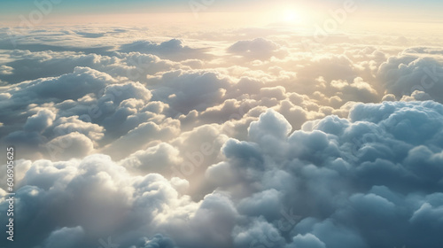 A breathtaking aerial view of clouds stretching to the horizon, resembling an endless sea Generative AI © Наталья Евтехова