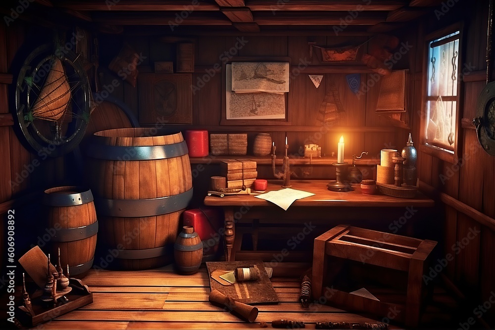 Pirate ship cabin. Ai art Pirate ship cabin. Ai art