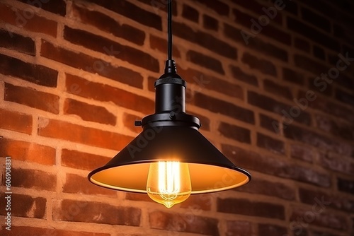 Retro light bulb lamp and  brick wall . Ai