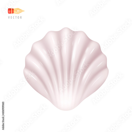 Cute Seashell. Funny Sea Animal. Colorful Tropical Conch Icon. Cartoon Shellfish Symbol of Summer Concept. Vector Illustration Object isolated on white background. Realistic 3D vector