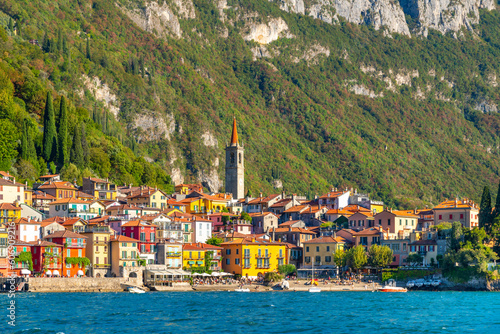 Early autumn view of the picturesque and colorful lakefront town of Varenna, Italy, on the shores of Lake Como in the Lombardy region of Northern Italy.  © Kirk Fisher