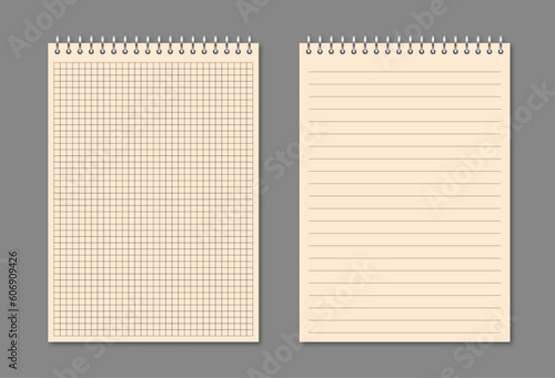 Notepad vector illustration. Line and squared grid notebook
