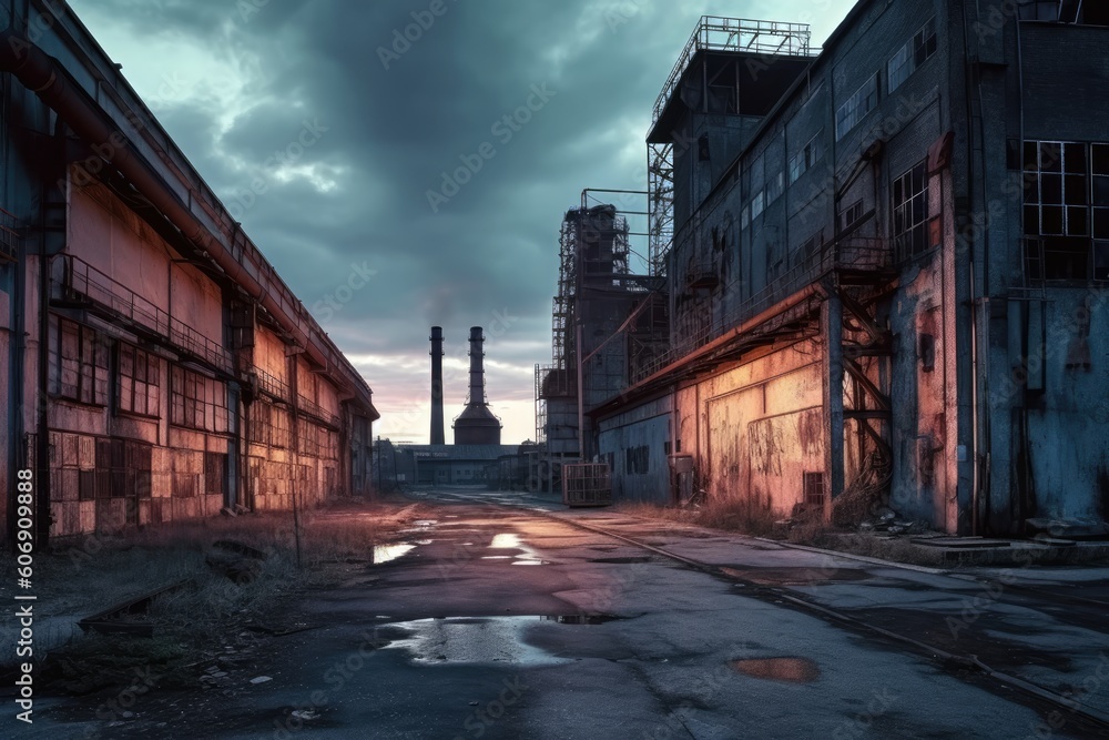 Abandoned factories or industrial buildings symbolizing the decline of manufacturing. Generative ai.