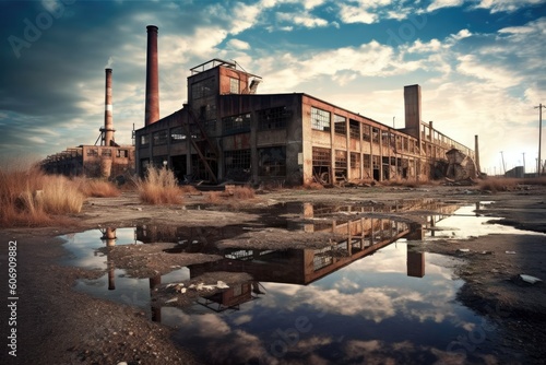 Abandoned factories or industrial buildings symbolizing the decline of manufacturing. Generative ai. photo