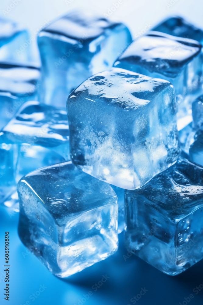 Full screen ice cubes with white gradient down to blue. AI generative Full screen ice cubes with white gradient down to blue. AI generative