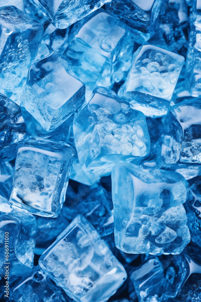 Full screen ice cubes with white gradient down to blue. AI generative Full screen ice cubes with white gradient down to blue. AI generative
