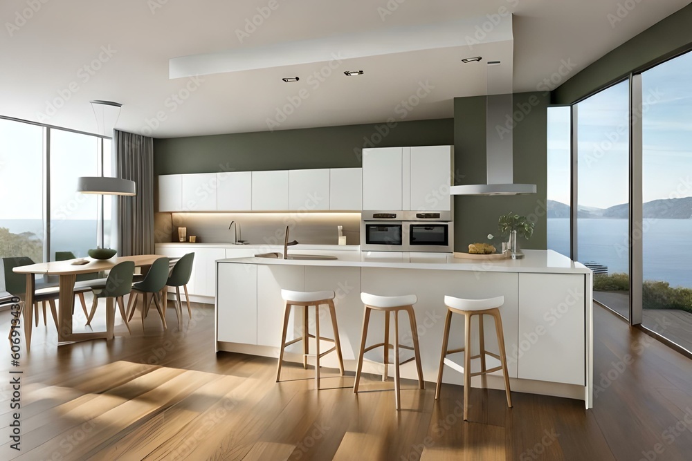 Simple modern green-white kitchen