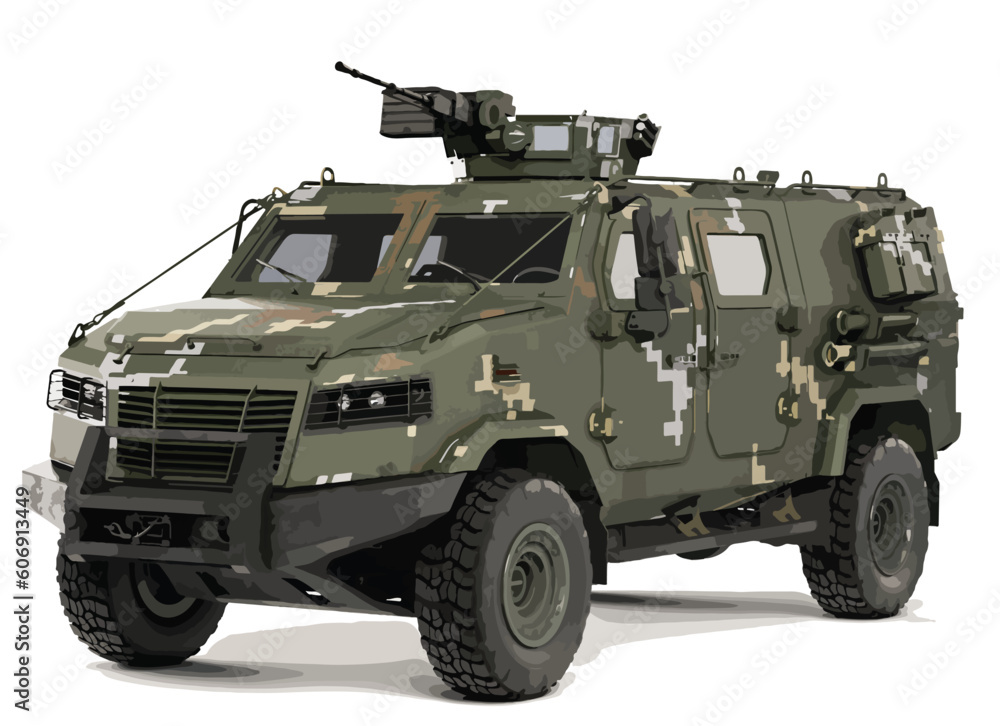 3d art vector design template isolated white render realistic car drive element war army heavy green gun Russian American Iraq